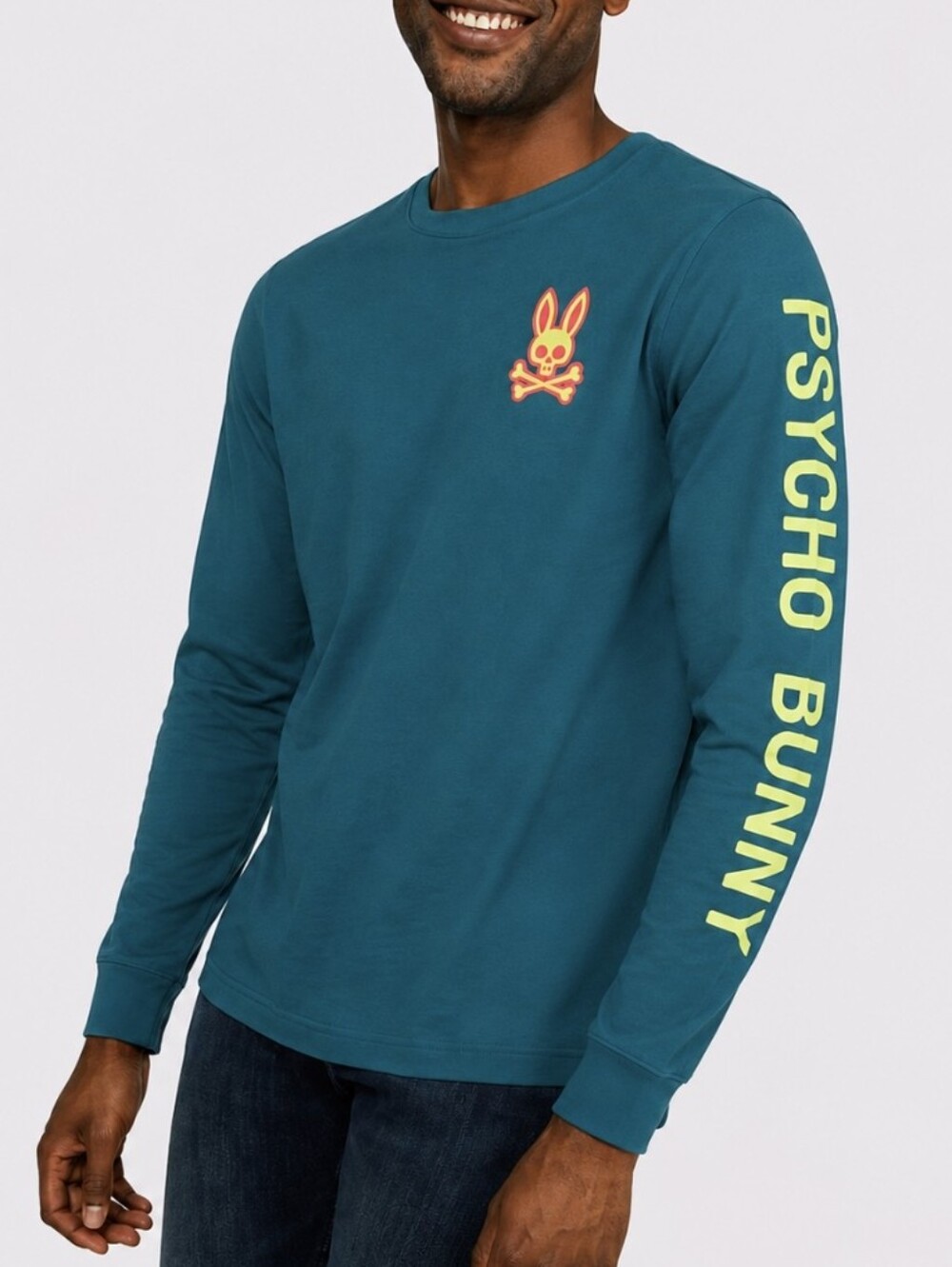 Psycho Bunny Men's Long Sleeve T-Shirt Tee Teal Pima Cotton Spell Out Size M (5)